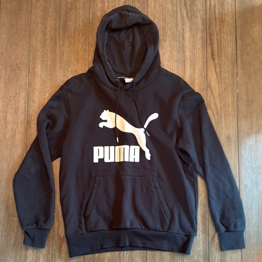 Men’s Puma Black Hoodie with White Logo